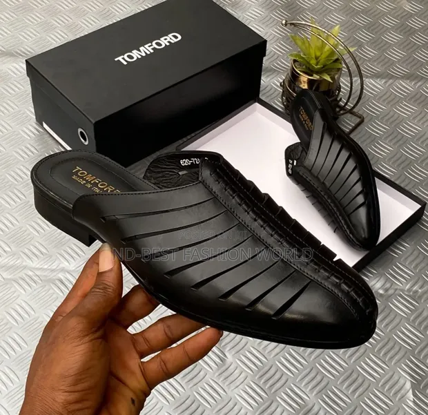 men's cutout leather mules/slippers