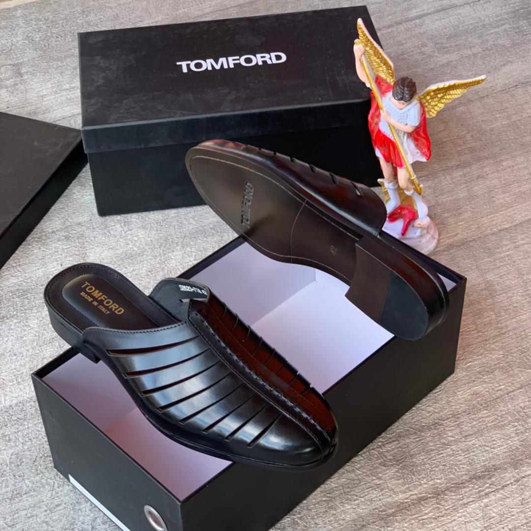 men's cutout leather mules/slippers