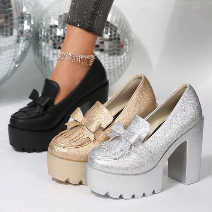 women's platform high heeled loafers