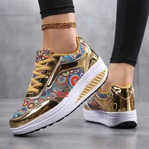 women's gold printed rocker bottom sneakers (copy)