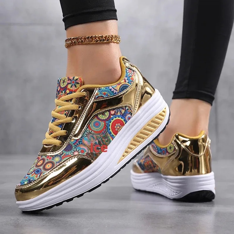 women's gold printed rocker bottom sneakers (copy)