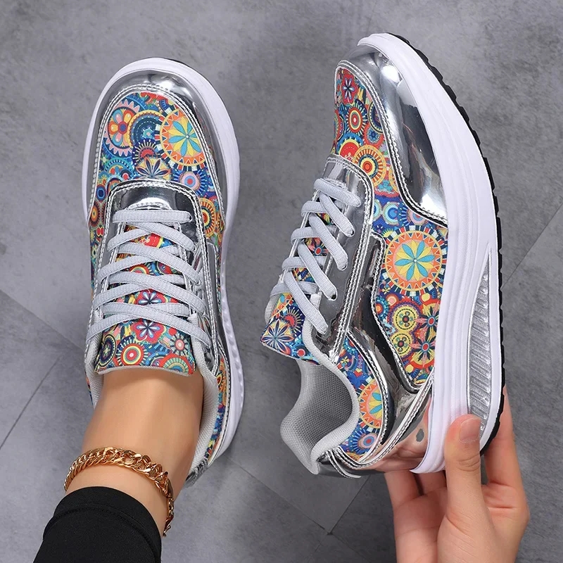women's gold printed rocker bottom sneakers (copy)