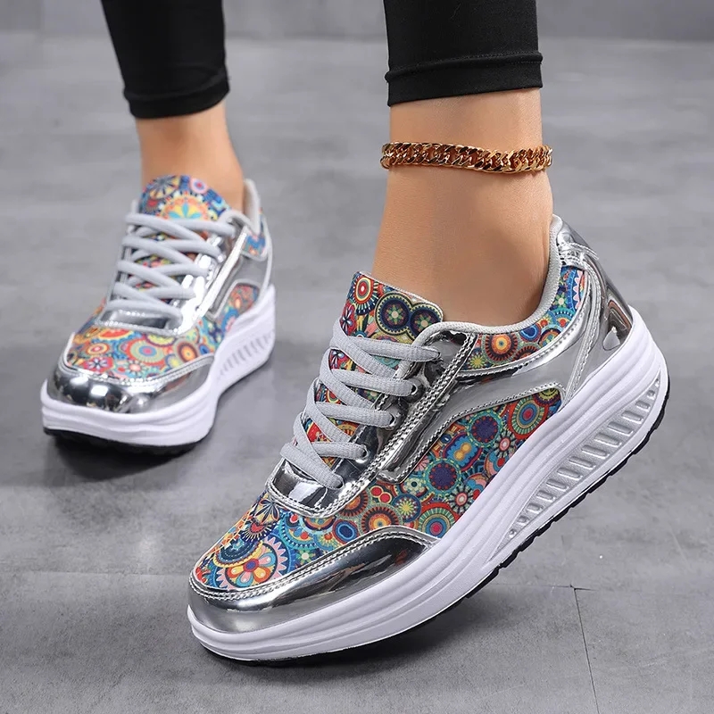 women's gold printed rocker bottom sneakers (copy)