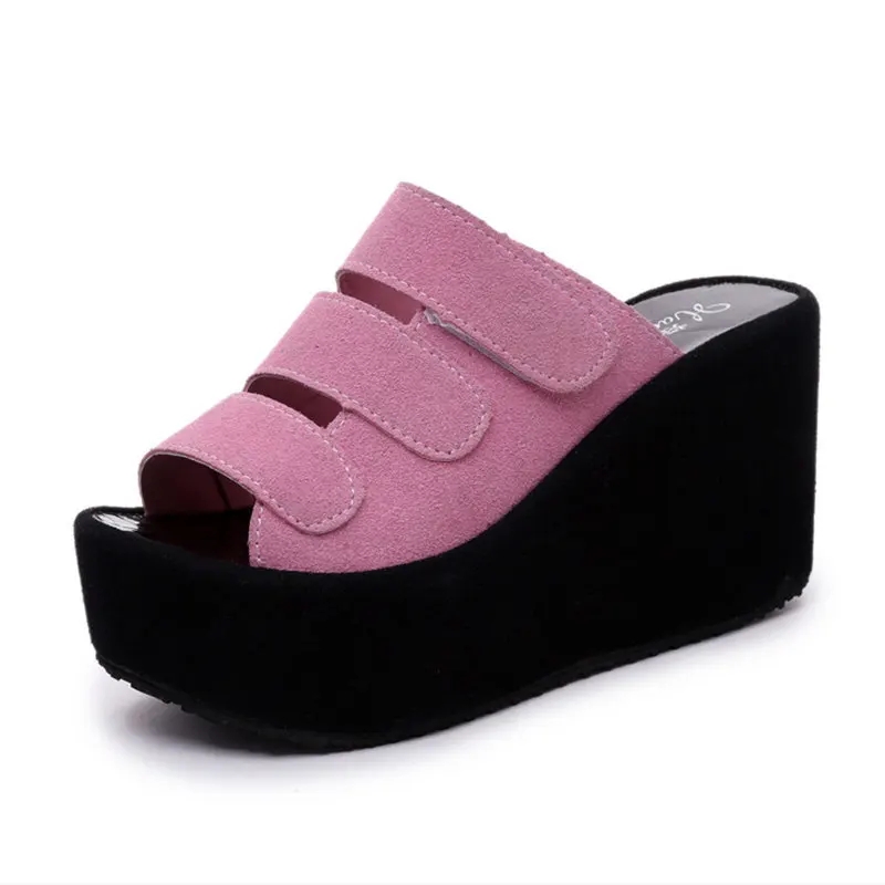 Wedge Platform Slide Suede Sandals