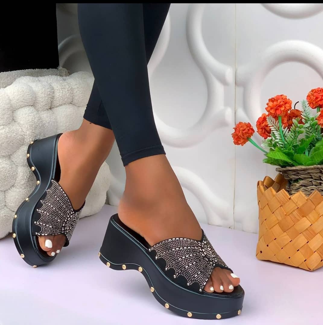 Embellished Wedge Platform Slides - Image 4