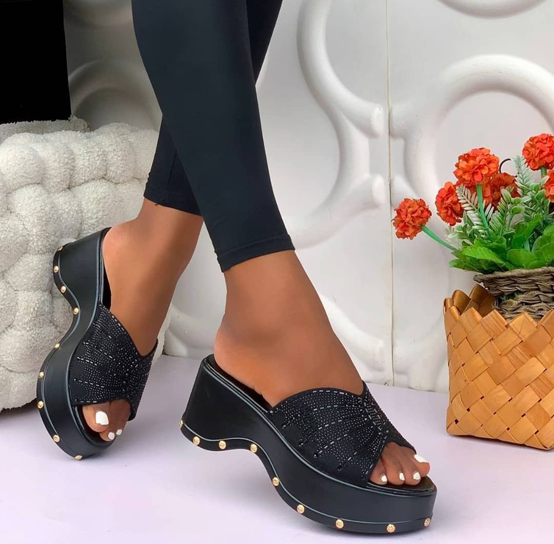 Embellished Wedge Platform Slides - Image 2