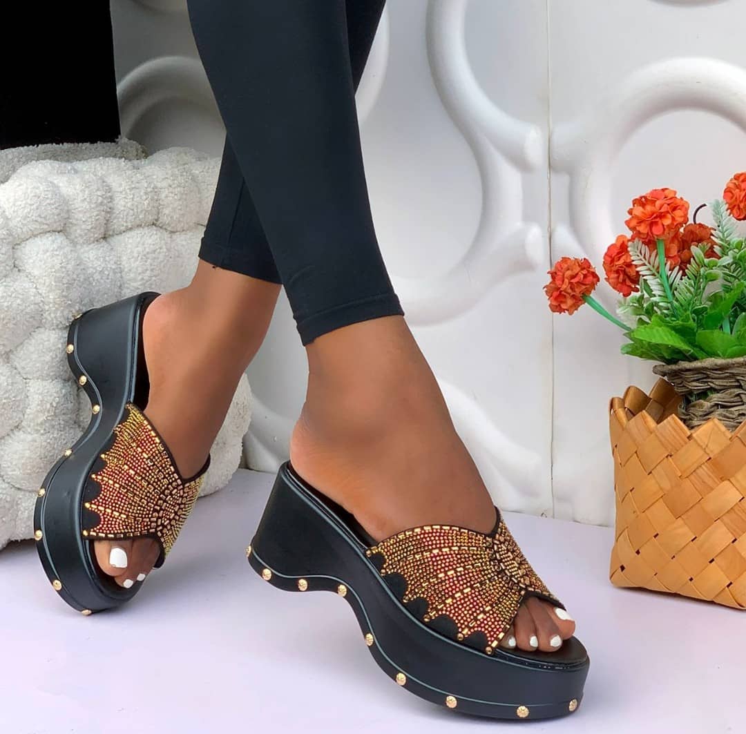 Embellished Wedge Platform Slides - Image 3