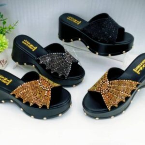 Embellished Wedge Platform Slides